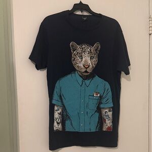 Black Graphic T-Shirt with Leopard Design